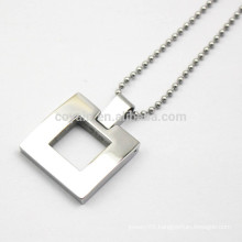 Unisex Hollow Out Metal Silver Square Pendant Necklace
